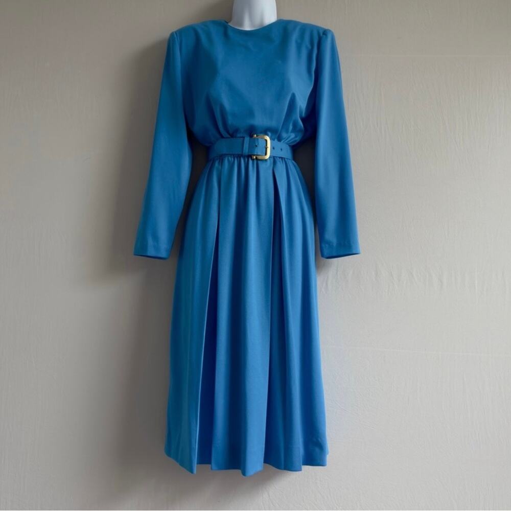 HEURY LEE Vintage Bright Blue Long Sleeve Belted Dress  Size 8